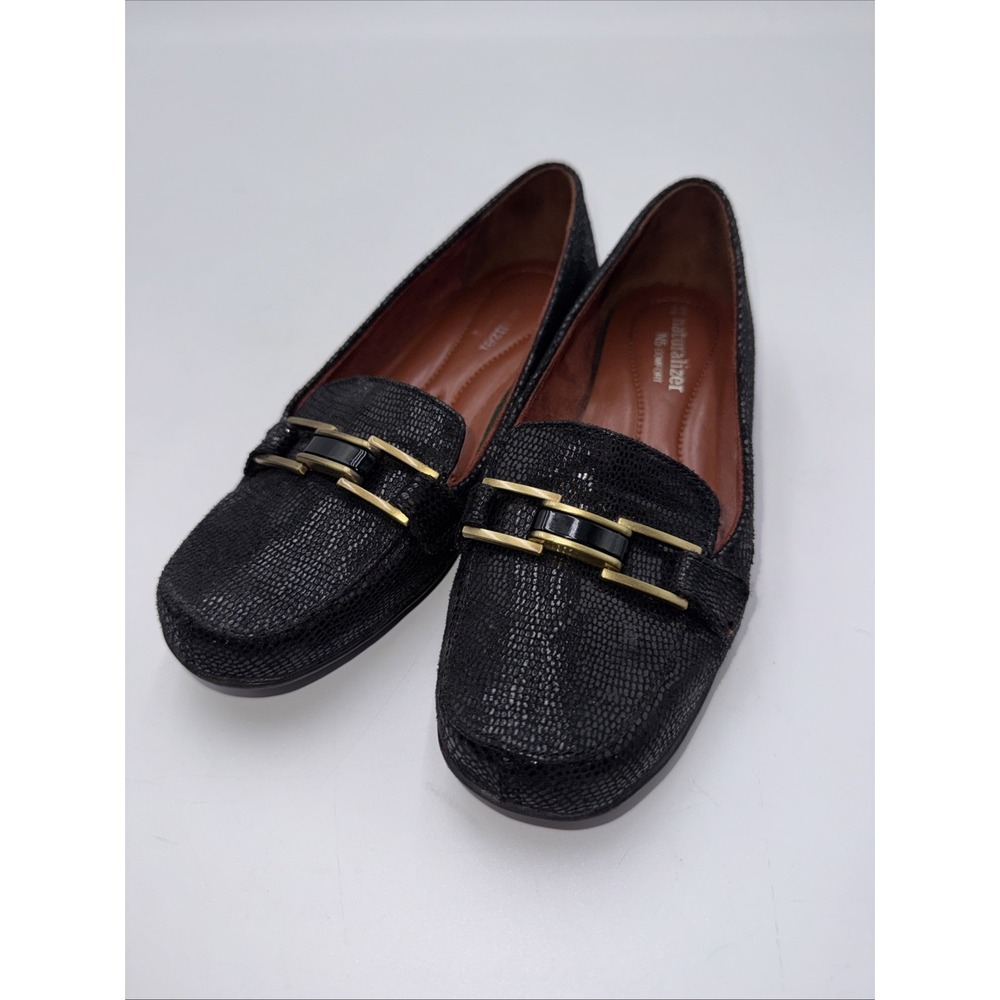 Naturalizer N5 Comfort Rainee Lizard Texture black 4.5 M Slip On Flats Buckle